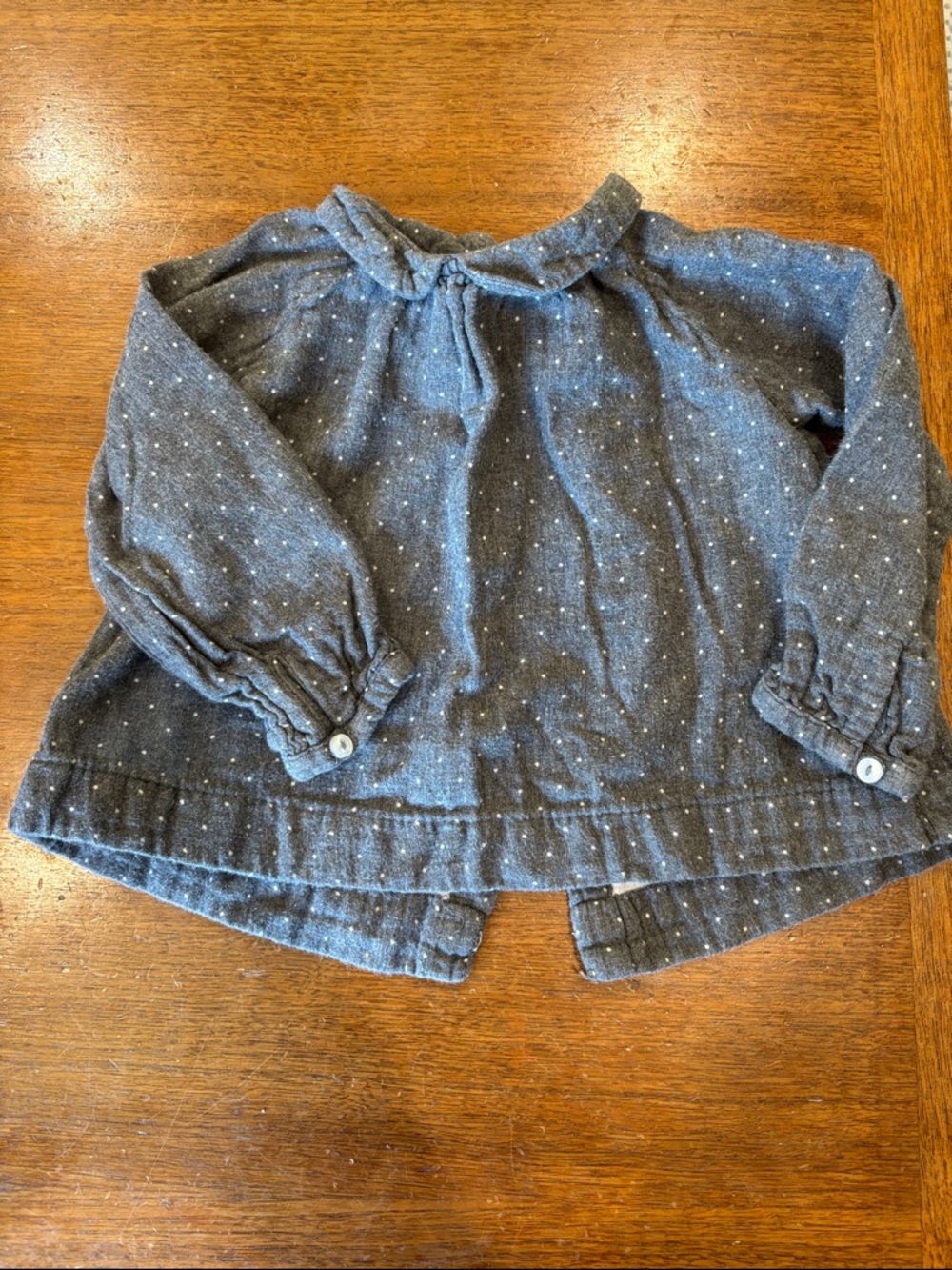 Jacadi Charcoal Gray Long-Sleeve Dot Blouse